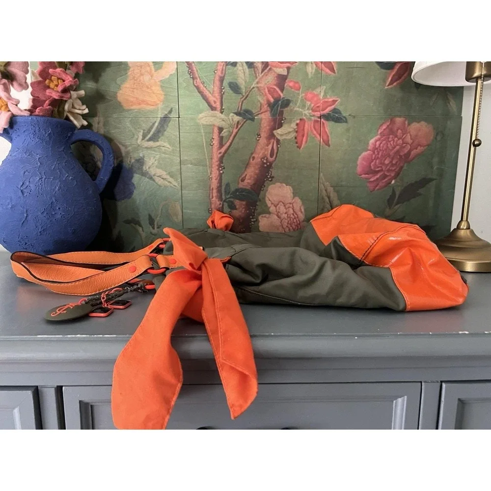 Vintage Juicy Couture Neon Orange & Olive Green Oversized Tote Bag Bows